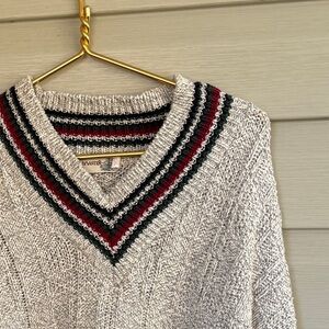 Vintage FIELDMASTER v-neck cricket sweater light gray heavy cotton preppy EUC L